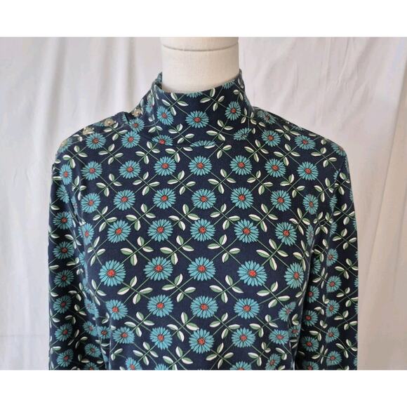 Anthropologie Maeve Mod Women's Blue Floral High Neck Pullover Top Small - Picture 2 of 6